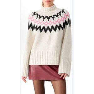 Sanctuary Women’s Tis the Season Fair Isle Mock Neck Sweater Sz XS Oversized